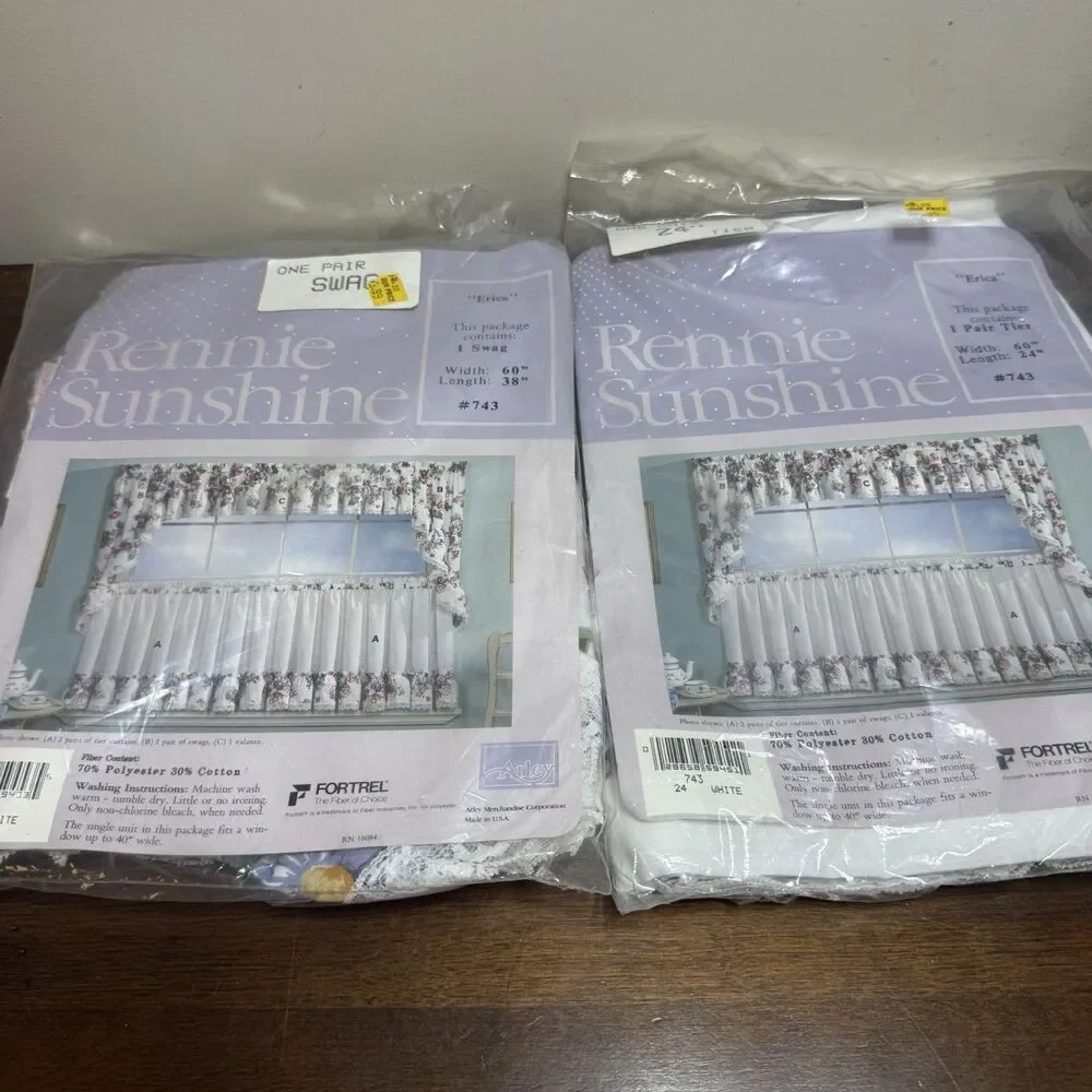 Vtg Rennie Sunshine Erica Floral Country Tier & Swag Set NOS Cottagecore Cabin